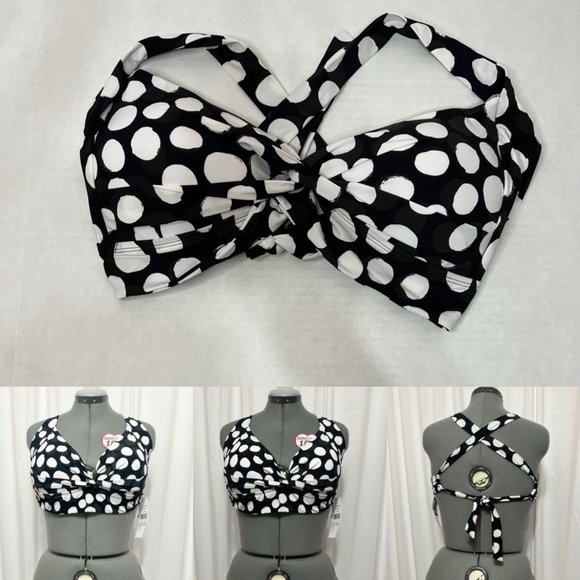 La Blanca NWT Sz 18W V Neck Plus Mod Polka Dot Bikini Top - Picture 1 of 6